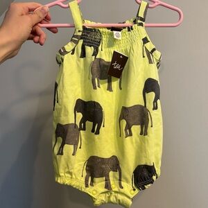 TEA baby smocked romper 3-6 mo elephants “tons of trunks”